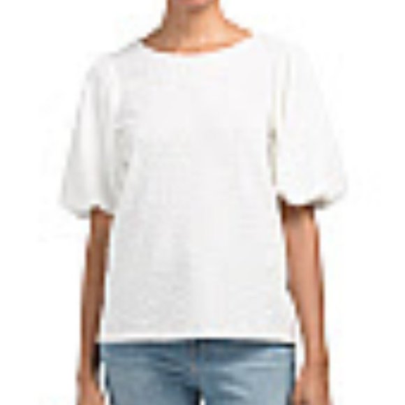 Balloon Sleeve Jacquard Lace knit top - Picture 2 of 4